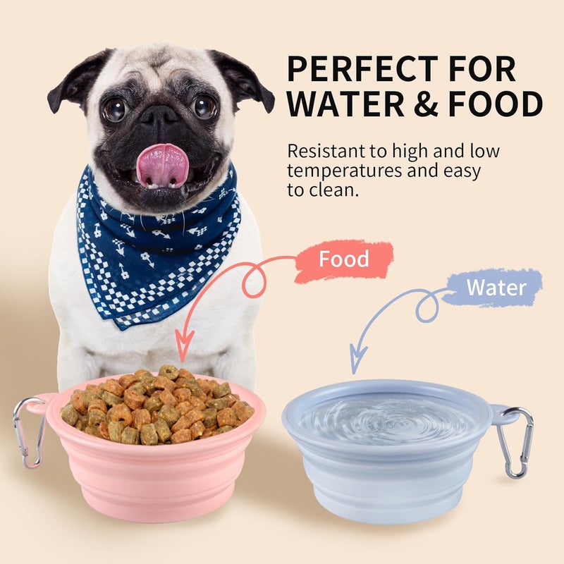 TECOPH Collapsible Dog Bowls 2-Pack, Portable Travel Dog Bowl with Carabiner, Food-Grade Silicone Pet Bowl for Hiking, Walking(Macaron Pink and Blue) - Image 3